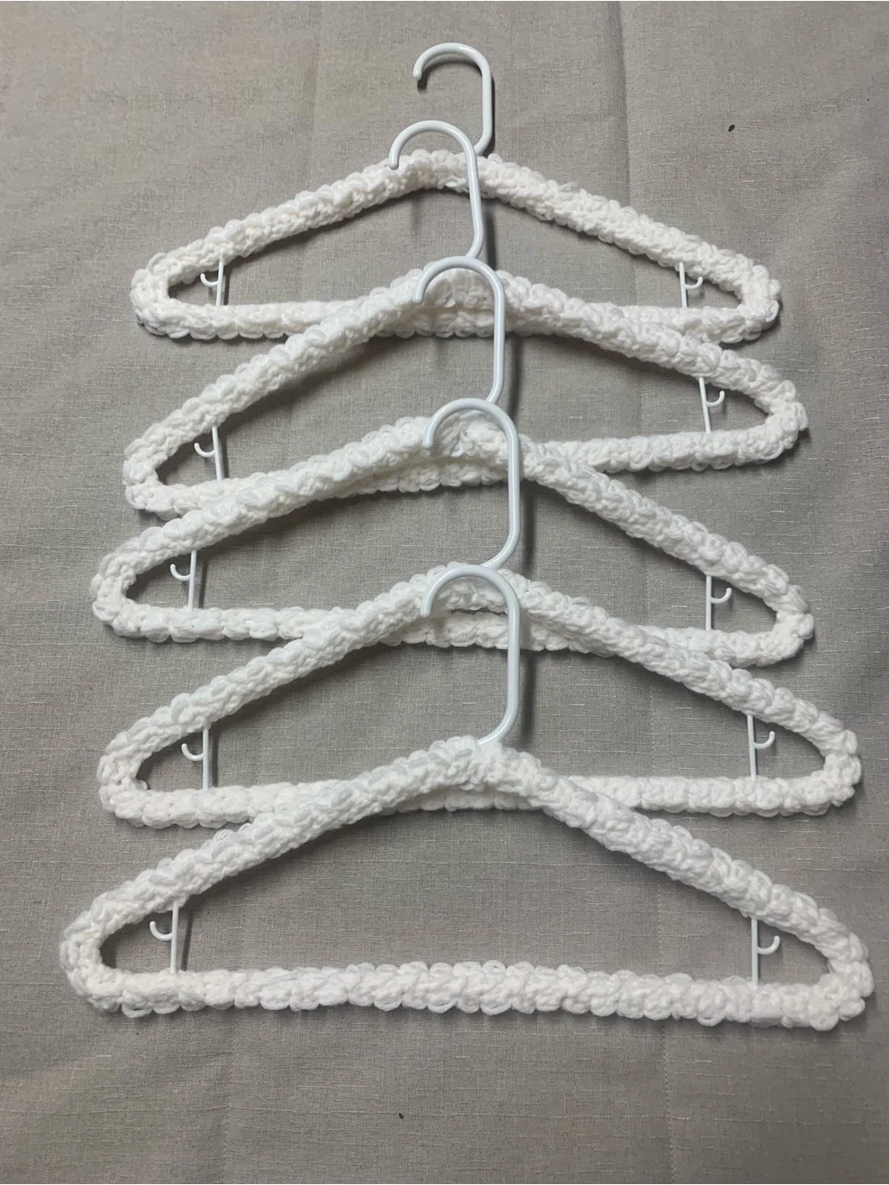 Hand Crafted White Crocheted Padded Closet Hangers - Set of 5